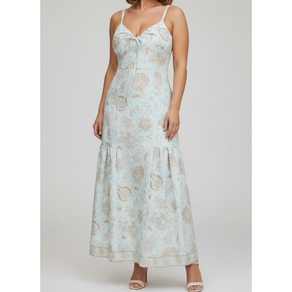 HILL HOUSE Lillie Maxi Dress Aqua Calico Trellis XL